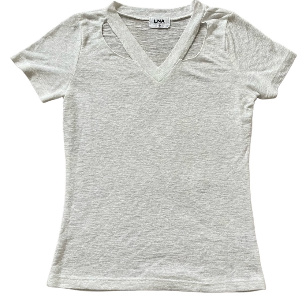 LNA Light White V-Neck Cut-Out Tee